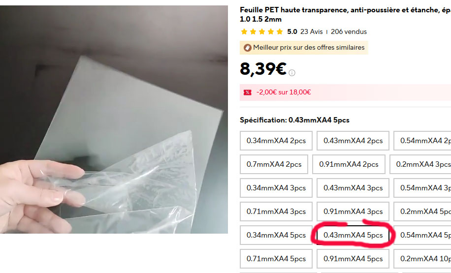 Feuille PET A4 ~0.5mm